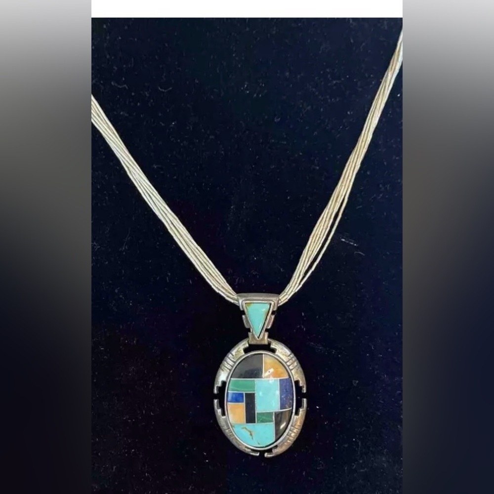 Carolyn Pollack Sterling Silver Southwestern Mosaic Multi Strand Necklace